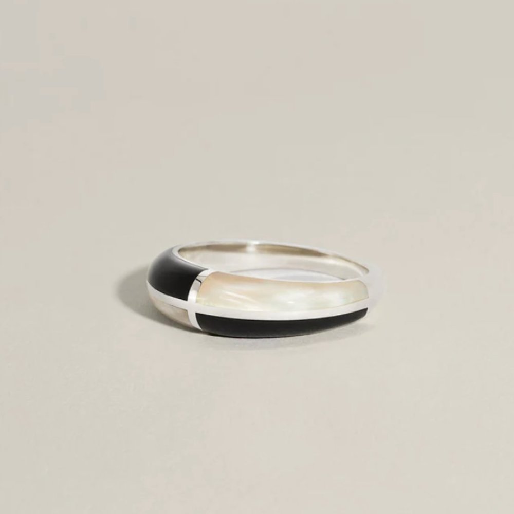 J. Hannah Form Inlay Ring I (Onyx & Mother of Pearl) Size 5